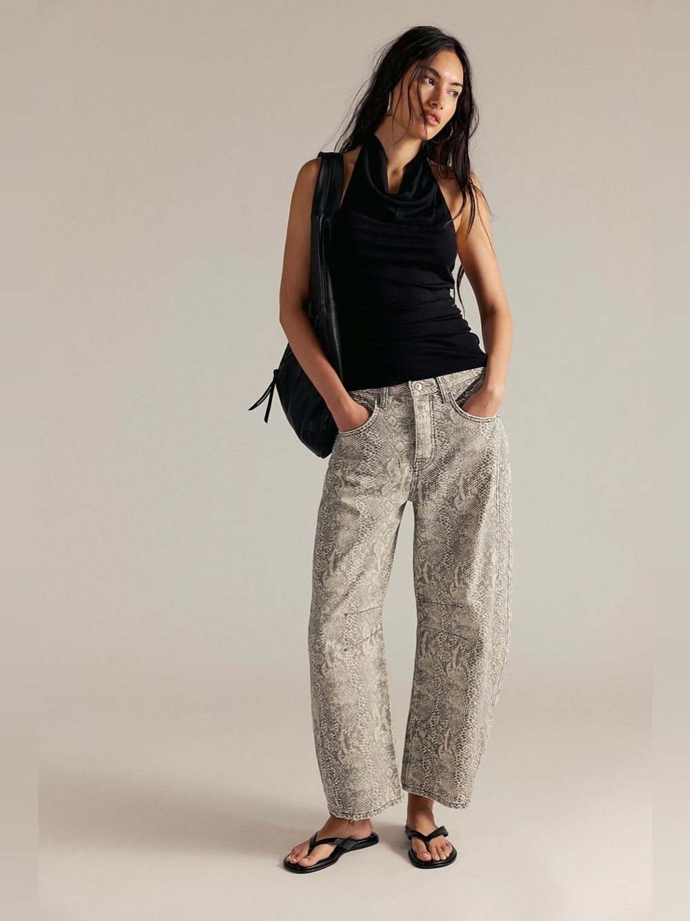 Loveimgs Women's Boyfriend Baggy Barrel Snake Print Jean Size Small (US 4-6) NWT